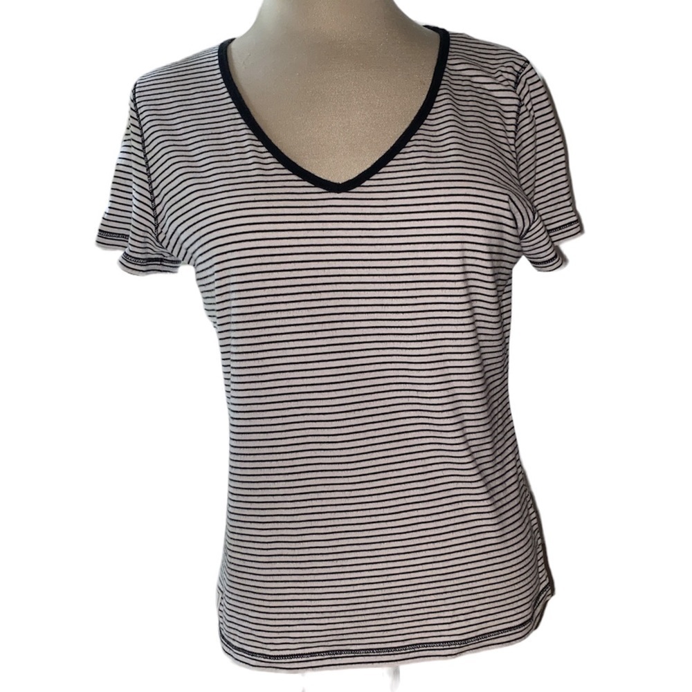 Lauren Jeans company T-shirt short sleeve V-neckline stripes size small NWT